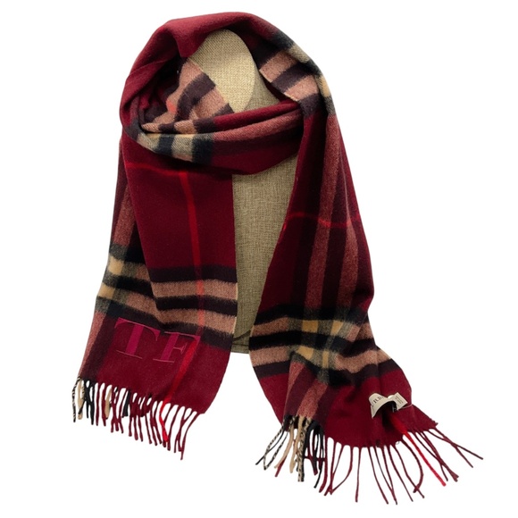 BURBERRY DARK RED GIANT CHECK CASHMERE SCARF - Picture 2 of 9